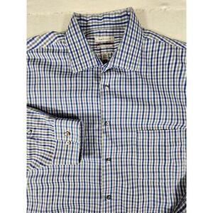Van Heusen Mens Flex Collar‎ Regular Fit Gingham Dress Shirt Blue Grey 17 34/35